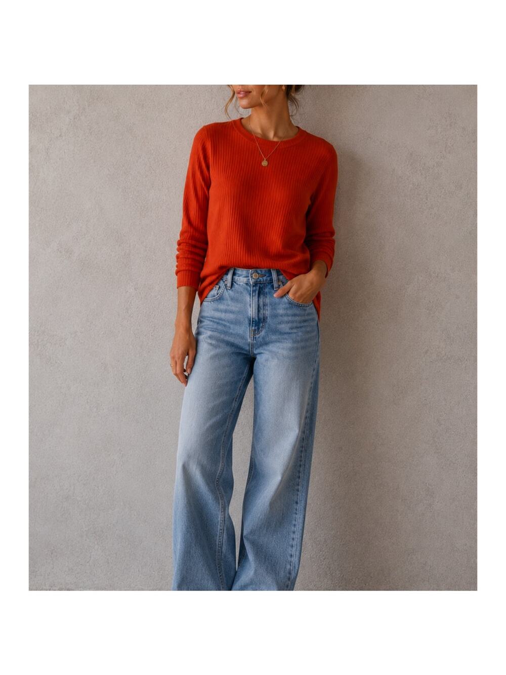 Pilcro Anthropologie Orange Ribbed Knit Crew Neck Sweater Womens XL Fall Casual